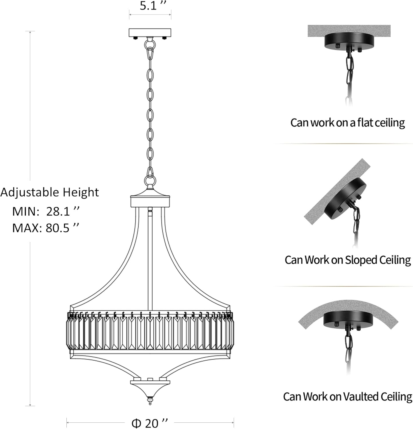 Antique Farmhouse Black Chandelier — 5-Light - View 6