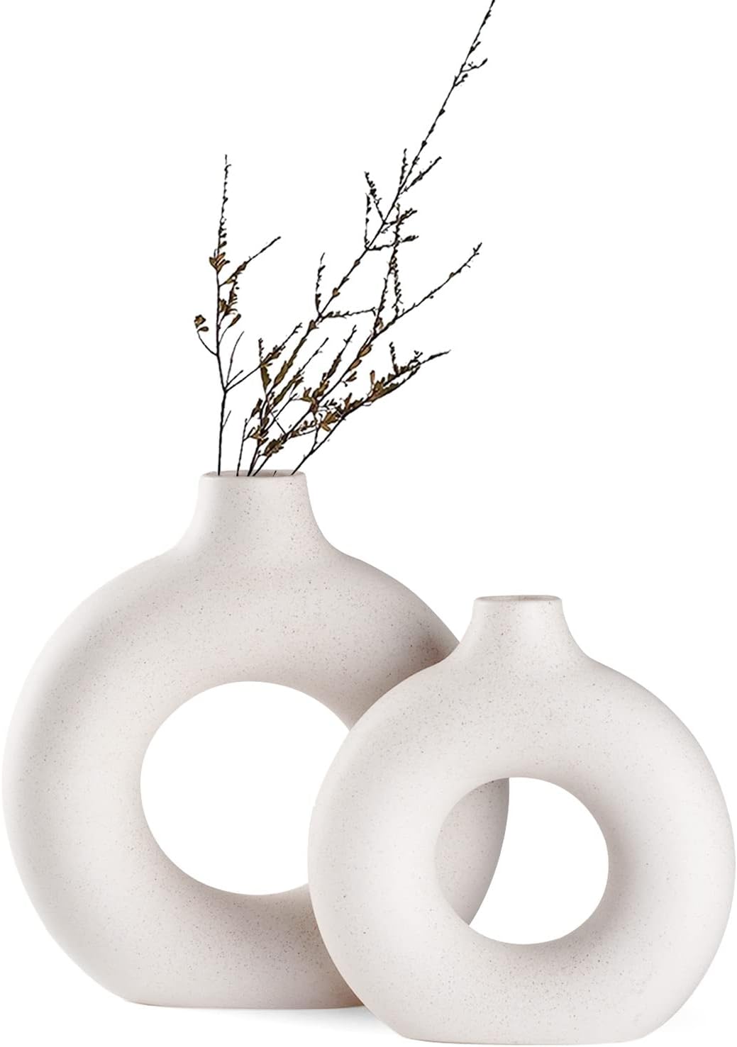 Boho Black Flower Vase — Set of 2 — White