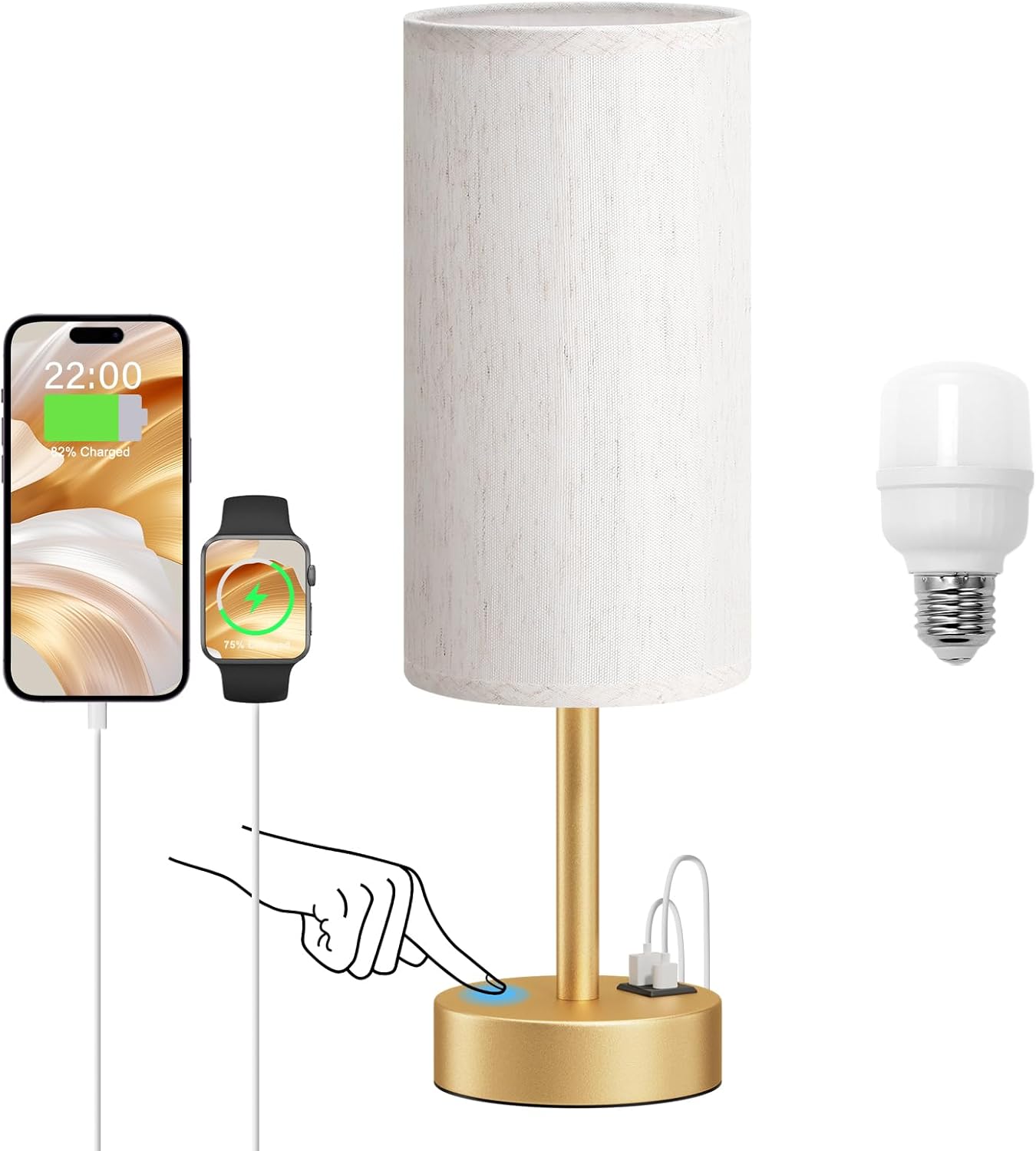 Dimmable Beige Bedside Lamp — 14in