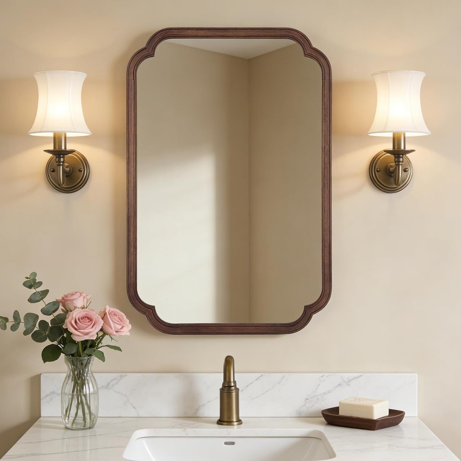 Beige Wall Mirror — 24" — 36"L x 24"W