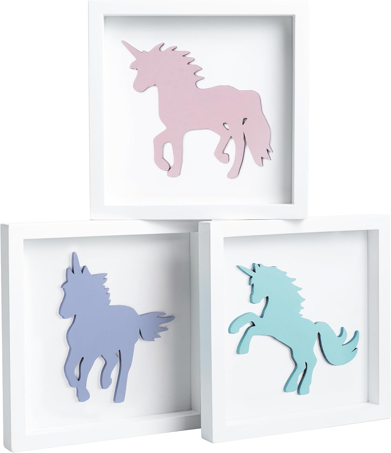 Framed Wood Wall Decor — Set of 3 — Unicorns