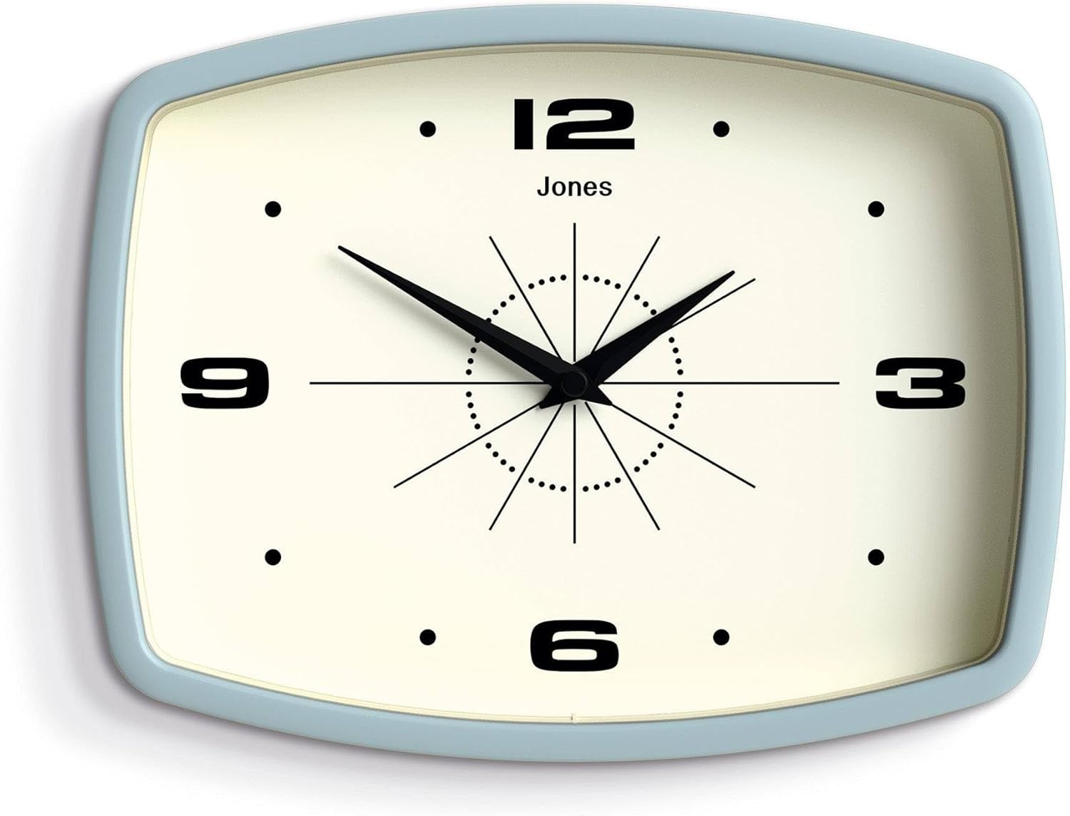 Rectangular Mid-Century Black Wall Clock — 10" — Clear Blue