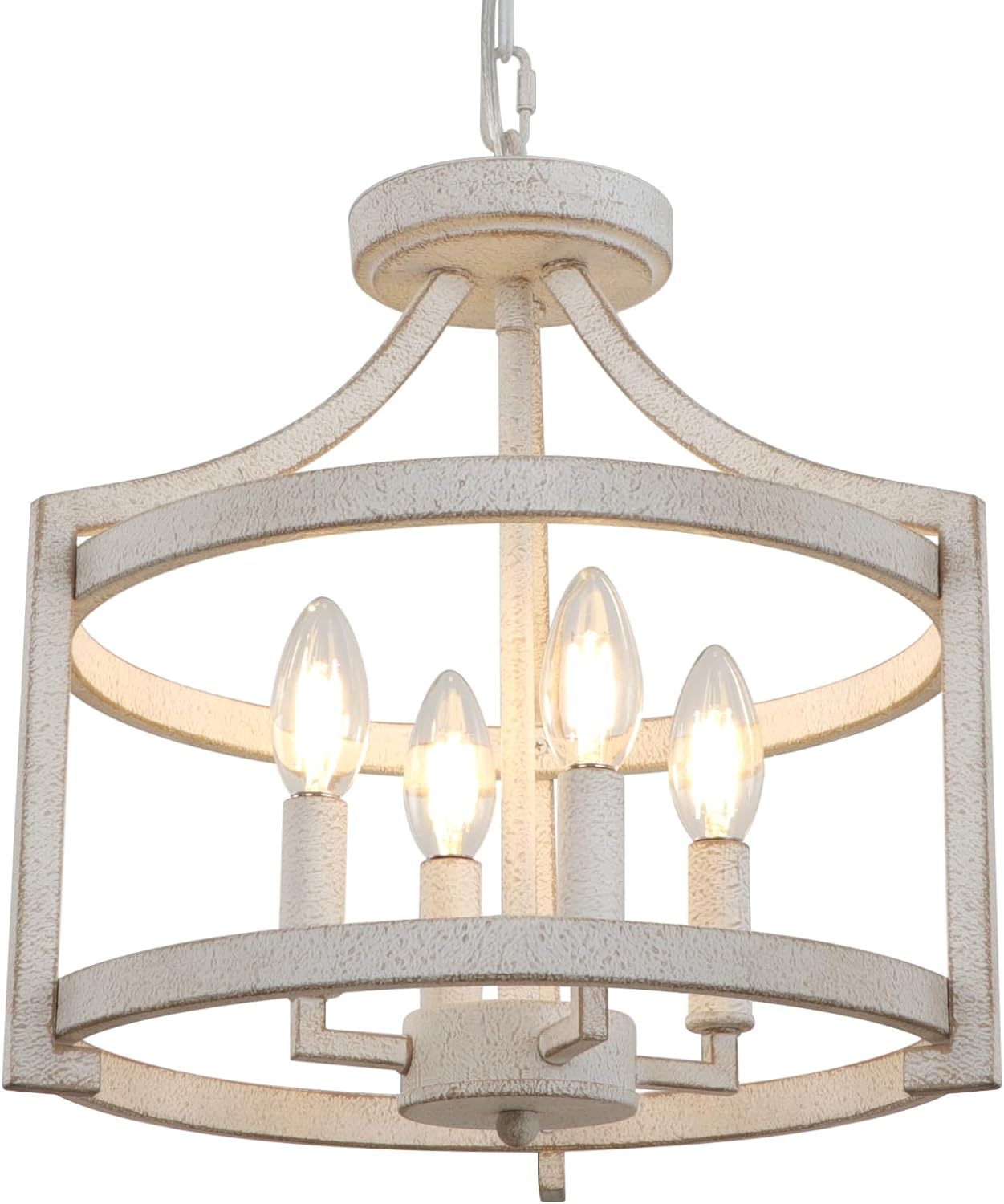 Convertible Farmhouse Black Chandelier — 6-Light — Distressed White