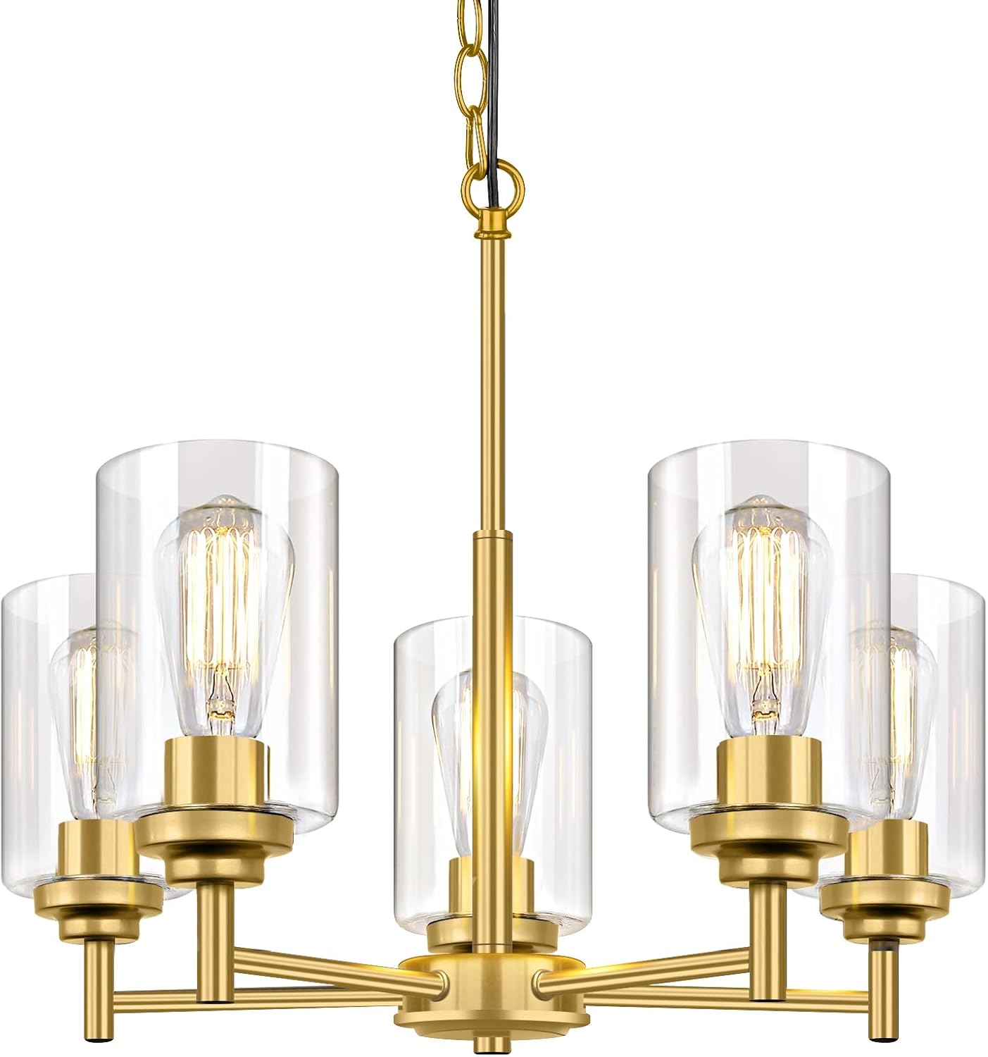 Adjustable Farmhouse Black Chandelier — 5-Light — Gold