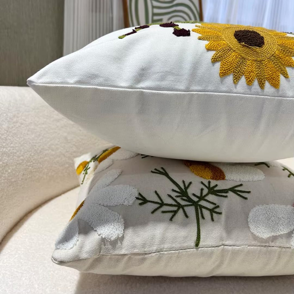 Embroidered Boho Beige Throw Pillow Cover — 18" - View 5