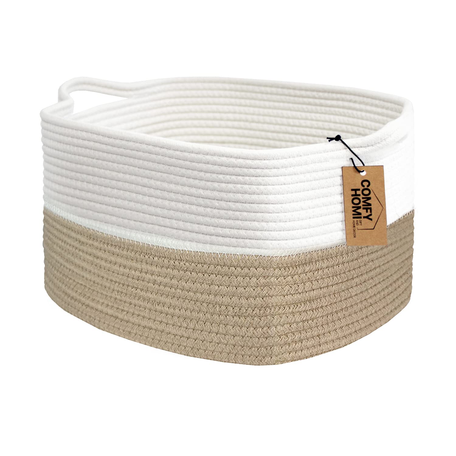 Boho Beige Woven Basket — 13.5" — 13.5"X11"X9.5"