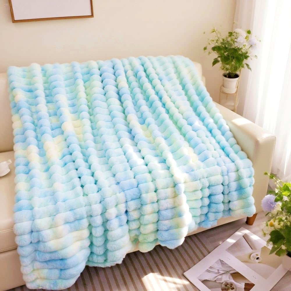 Beige Throw Pillow — 51" — Blue and Yellow