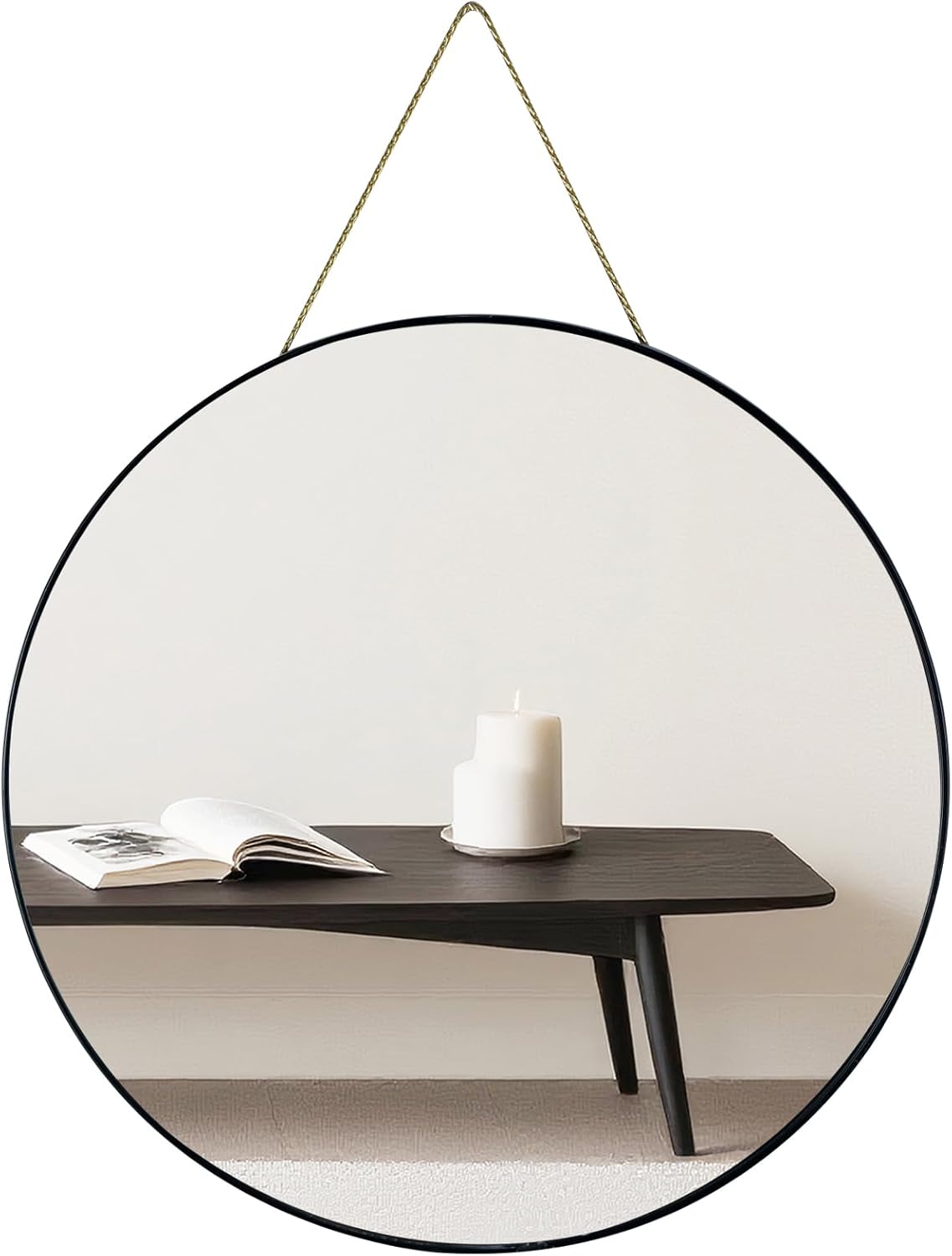 Round Luxe Black Wall Mirror — 12.6" — Black