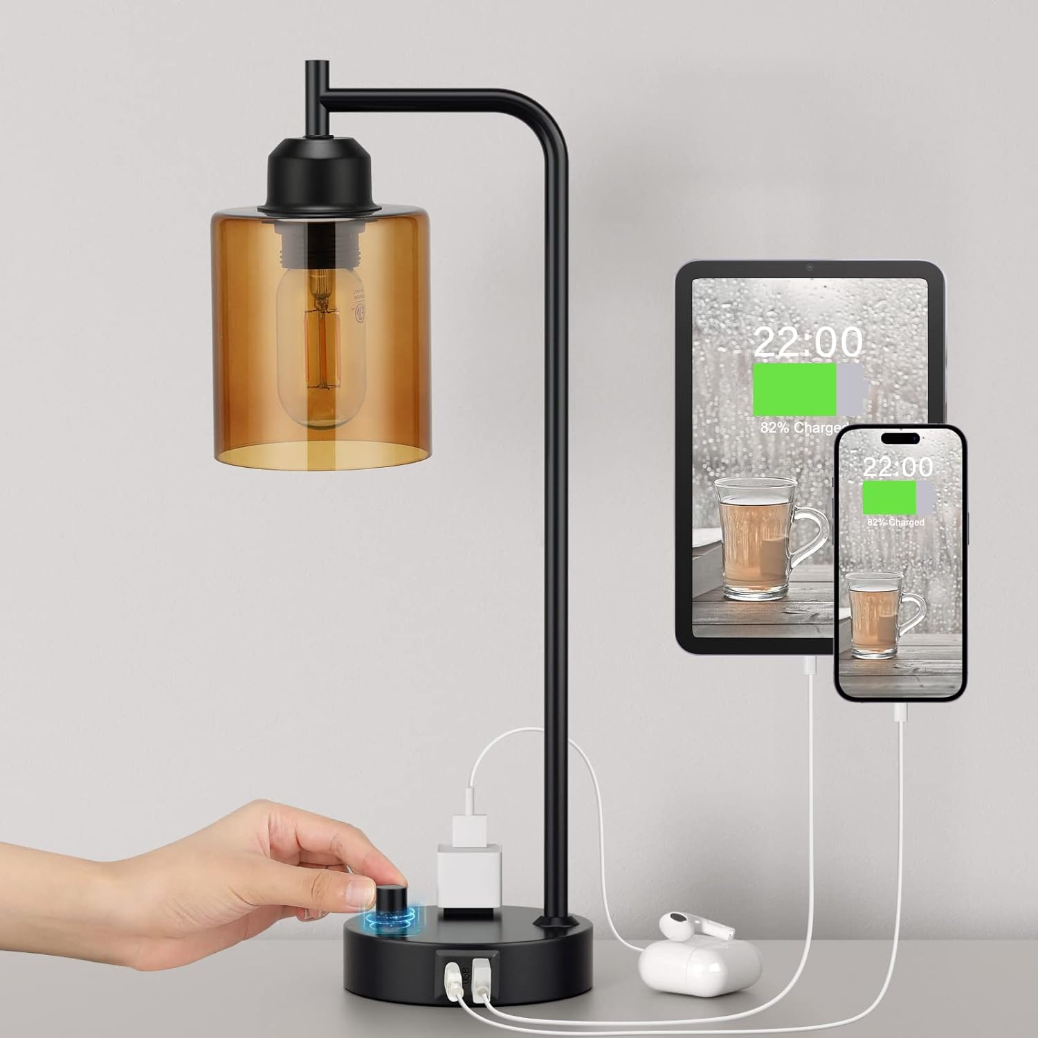 Dimmable Brown Nightstand Lamp — Amber