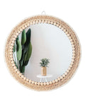 Boho Rattan Round Mirror — 15"