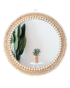 Boho Rattan Round Mirror — 15"