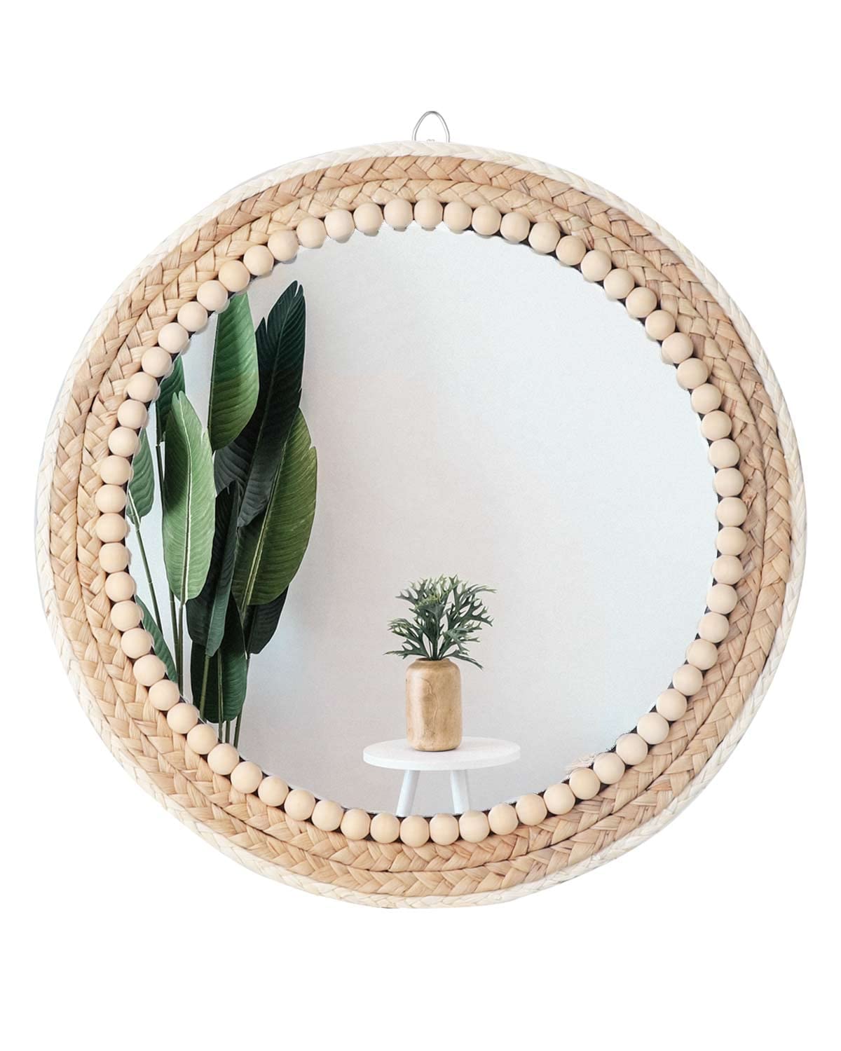 Boho Rattan Round Mirror — 15"