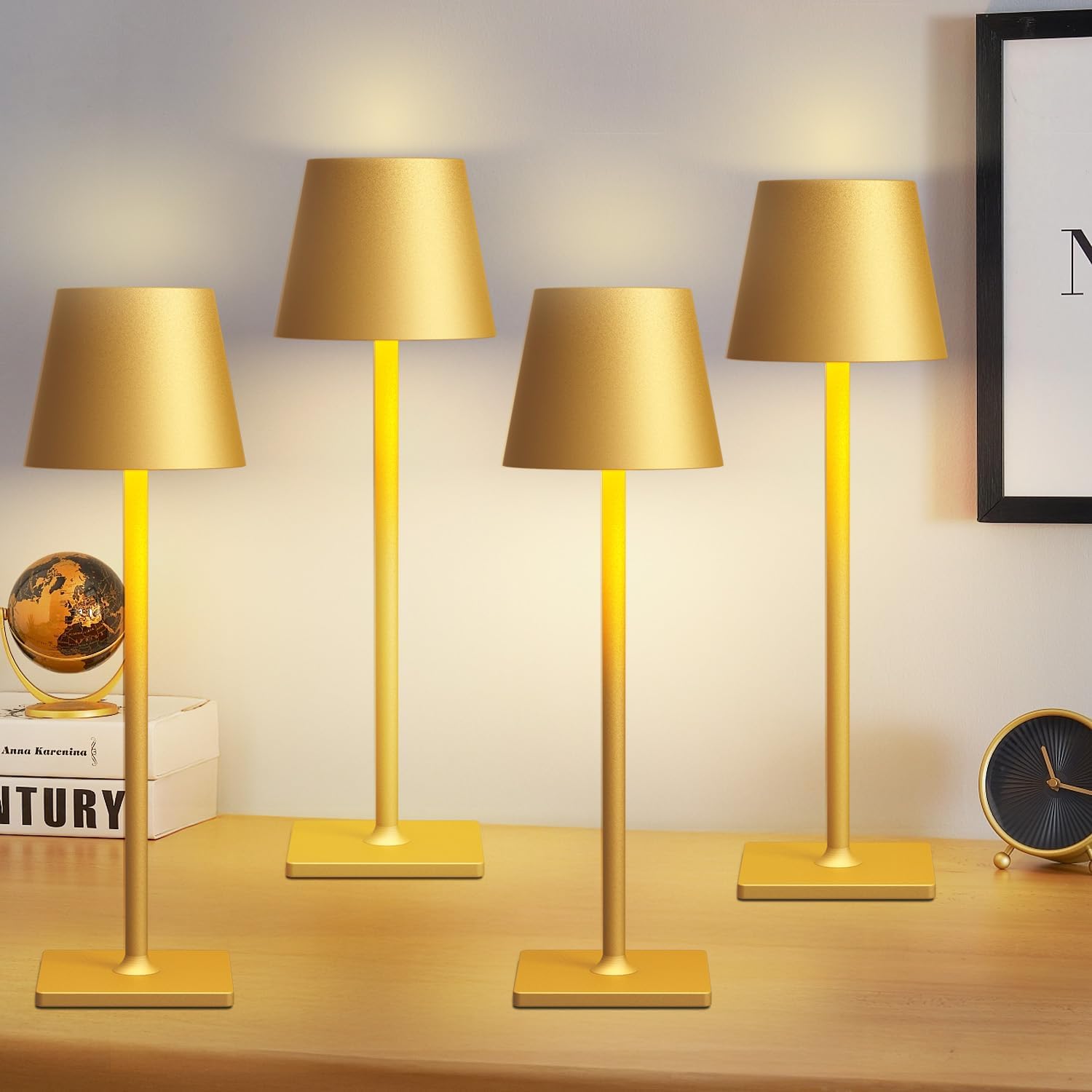 Cordless Black Desk Lamp — Set of 2 — Gold Cordless Lamps Set of 4