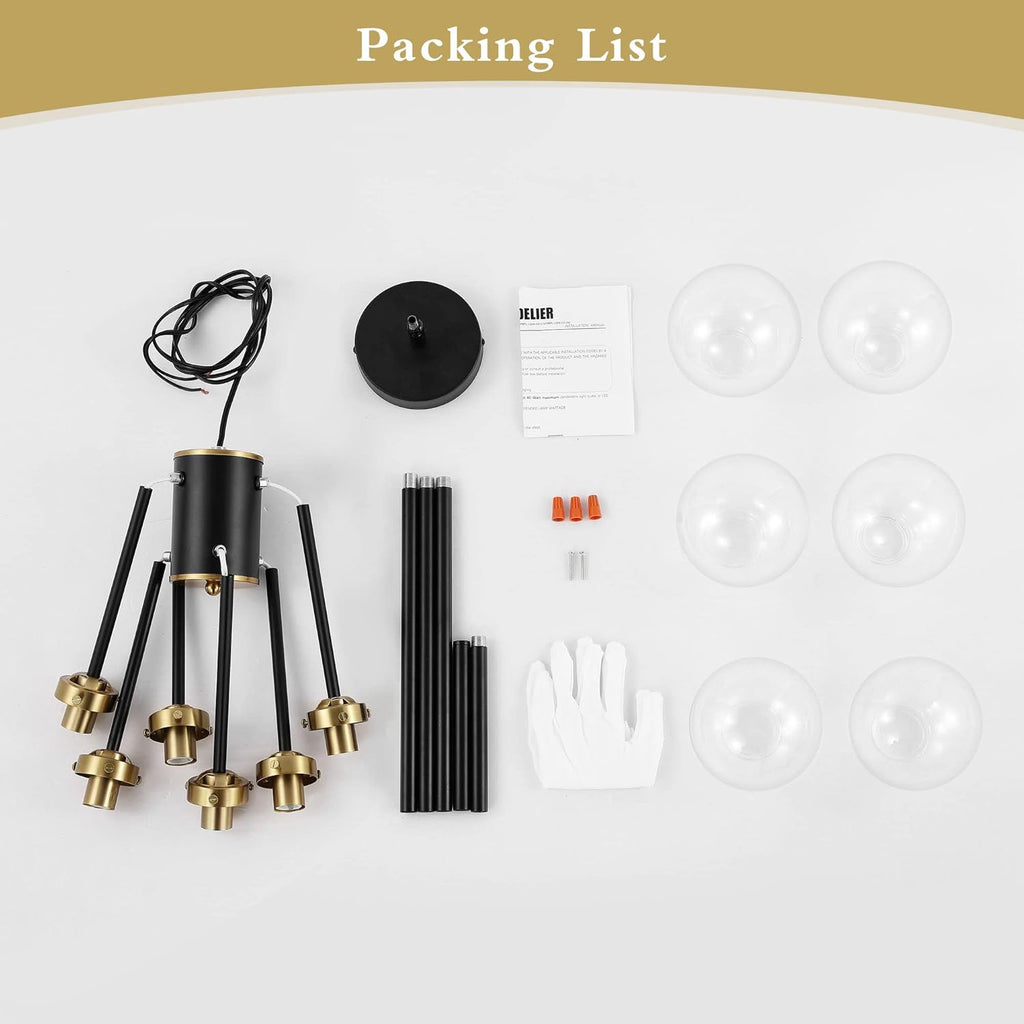 Adjustable Modern Black Chandelier — 6-Light - View 9
