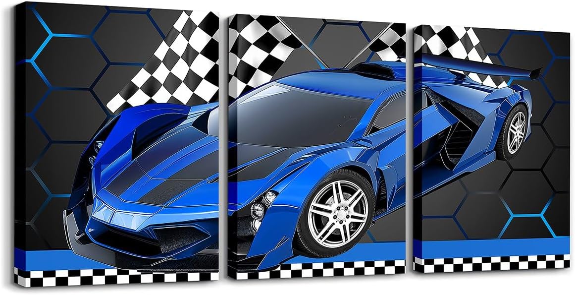 Modern Black Canvas Wall Art — 12" — Blue White Black