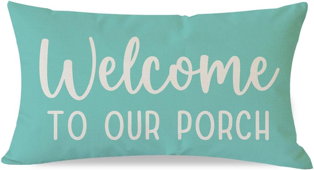 Lumbar Boho Beige Throw Pillow Cover — 20" — Turquoise