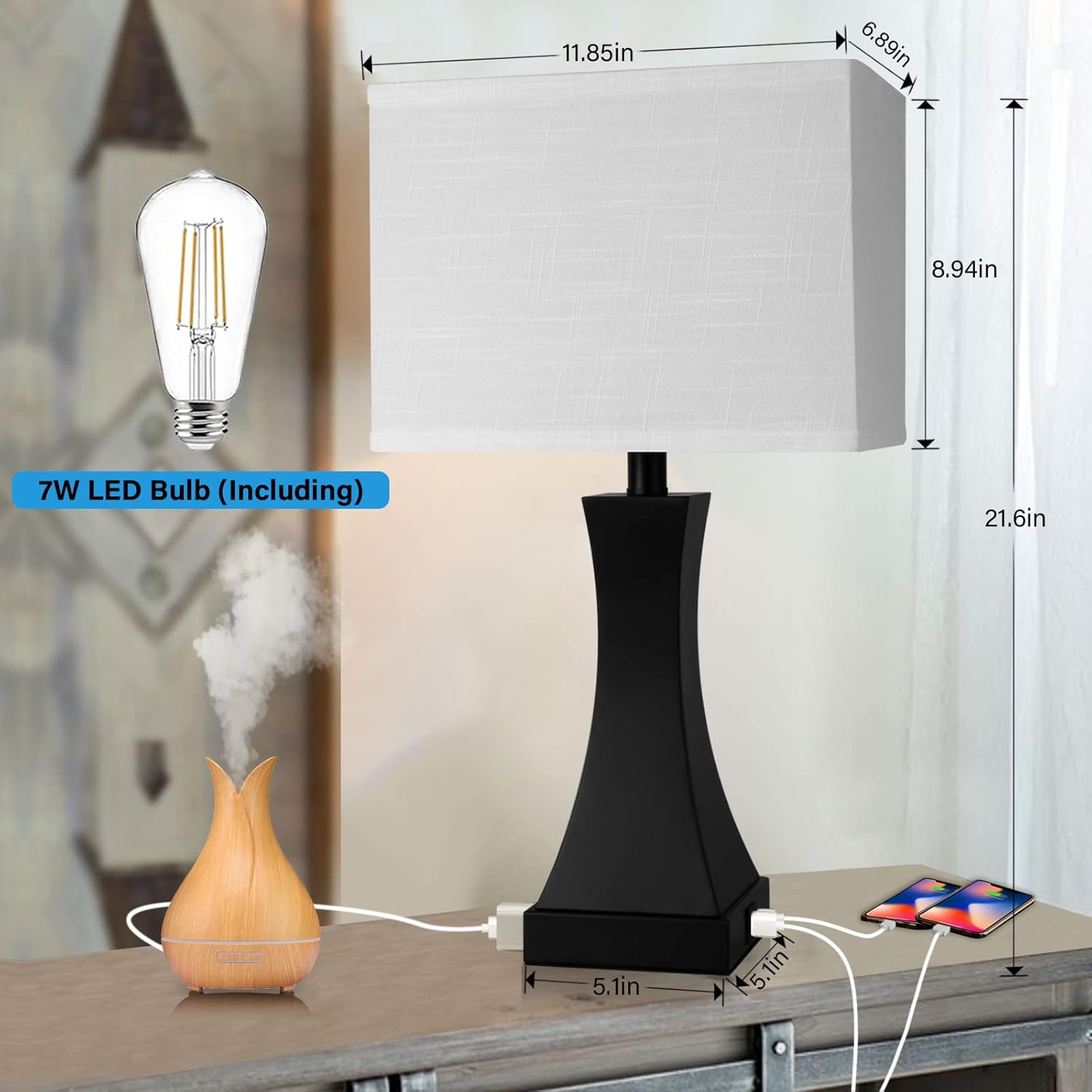 Dimmable Black Bedside Lamp — 21.6" - View 4