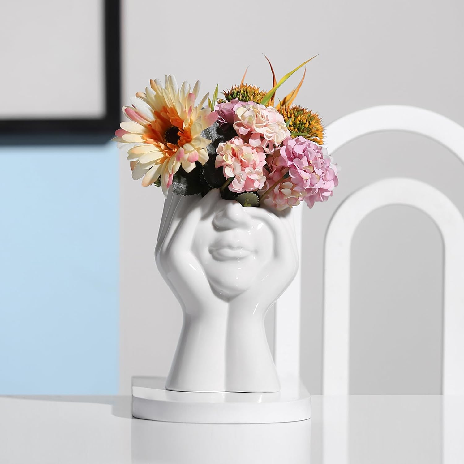 Modern Ceramic Flower Vase — Face Vase - Hands Over Face
