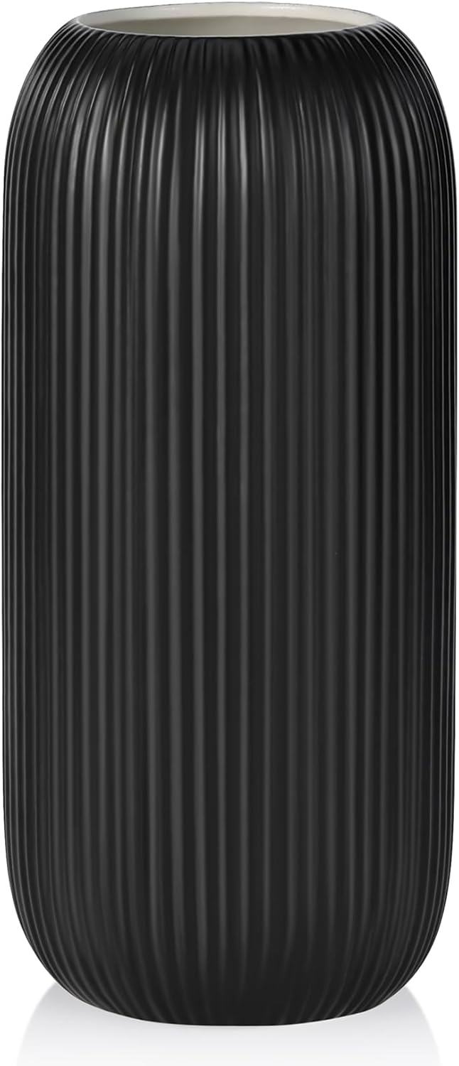 Farmhouse Beige Flower Vase — Matte Black