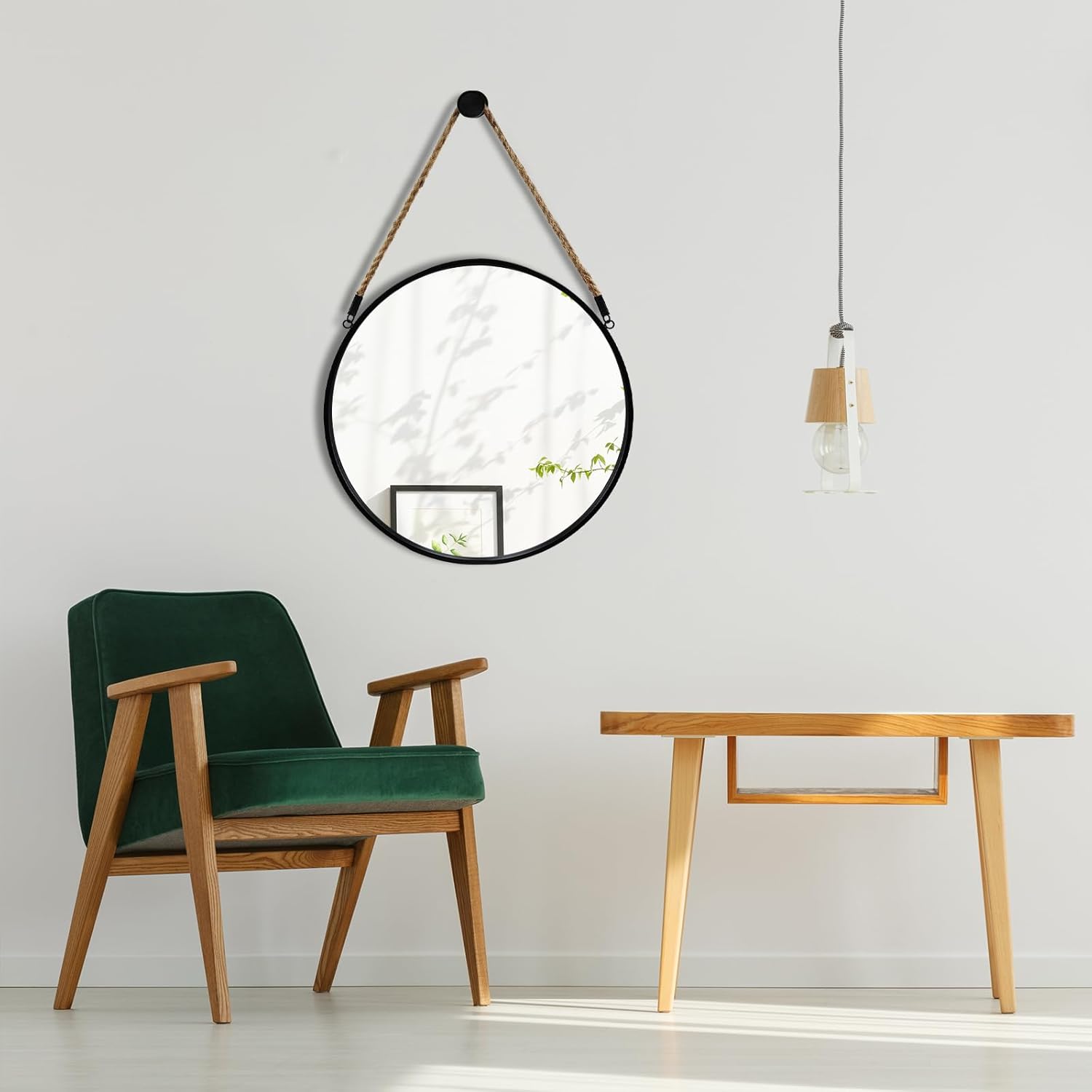 Round Farmhouse Beige Wall Mirror — 15" - View 4