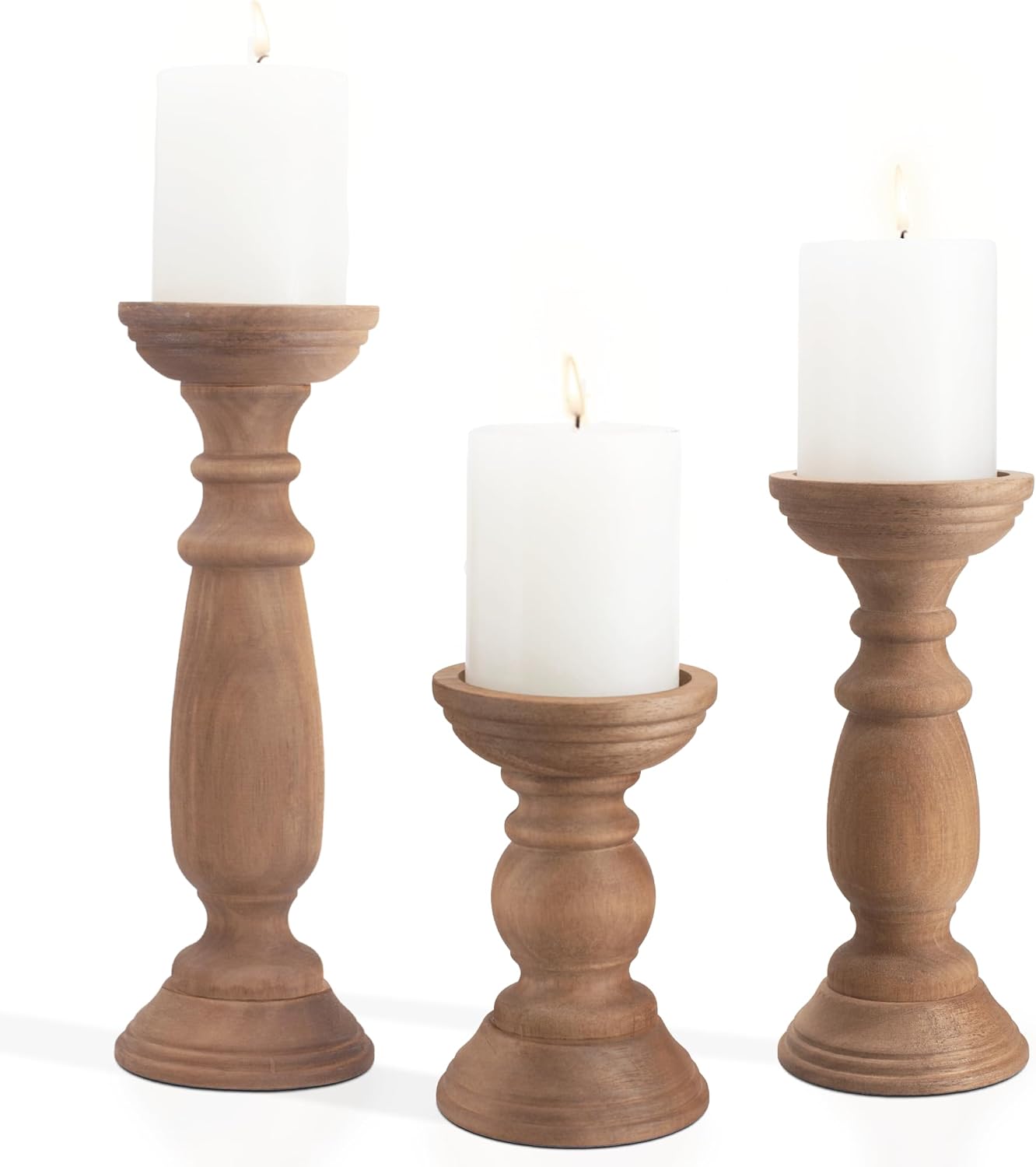 Vintage Farmhouse Beige Pillar Candle — 12" — Natural Brown