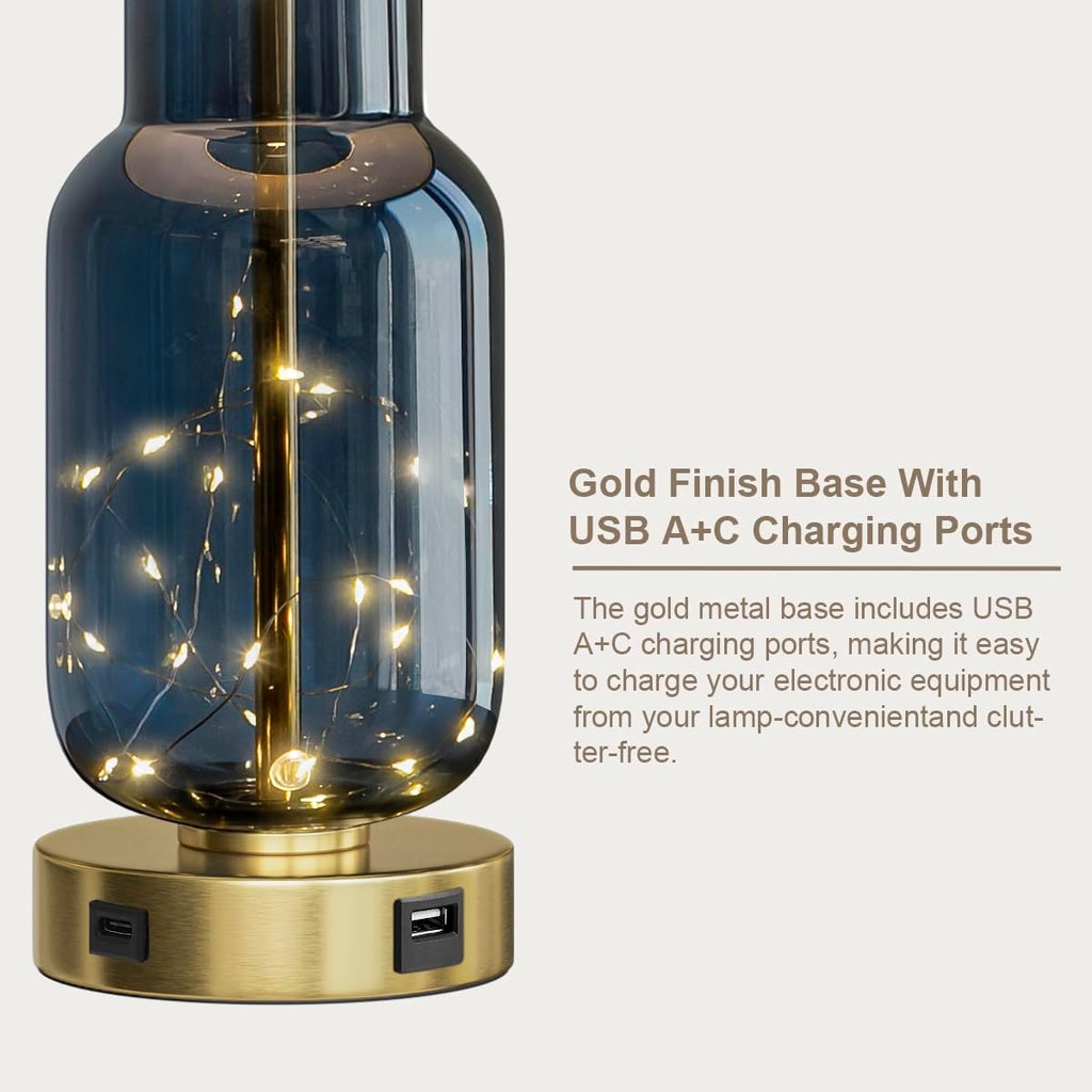 USB Modern Blue Bedside Lamp — 22" - View 6