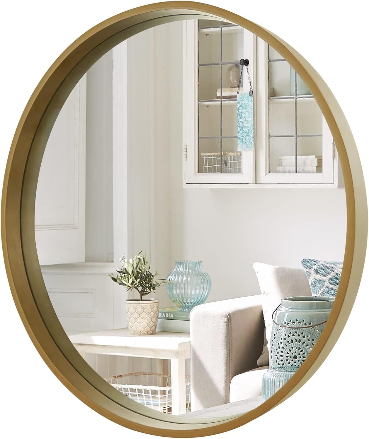 Round Beige Wall Mirror — 24" — Natural