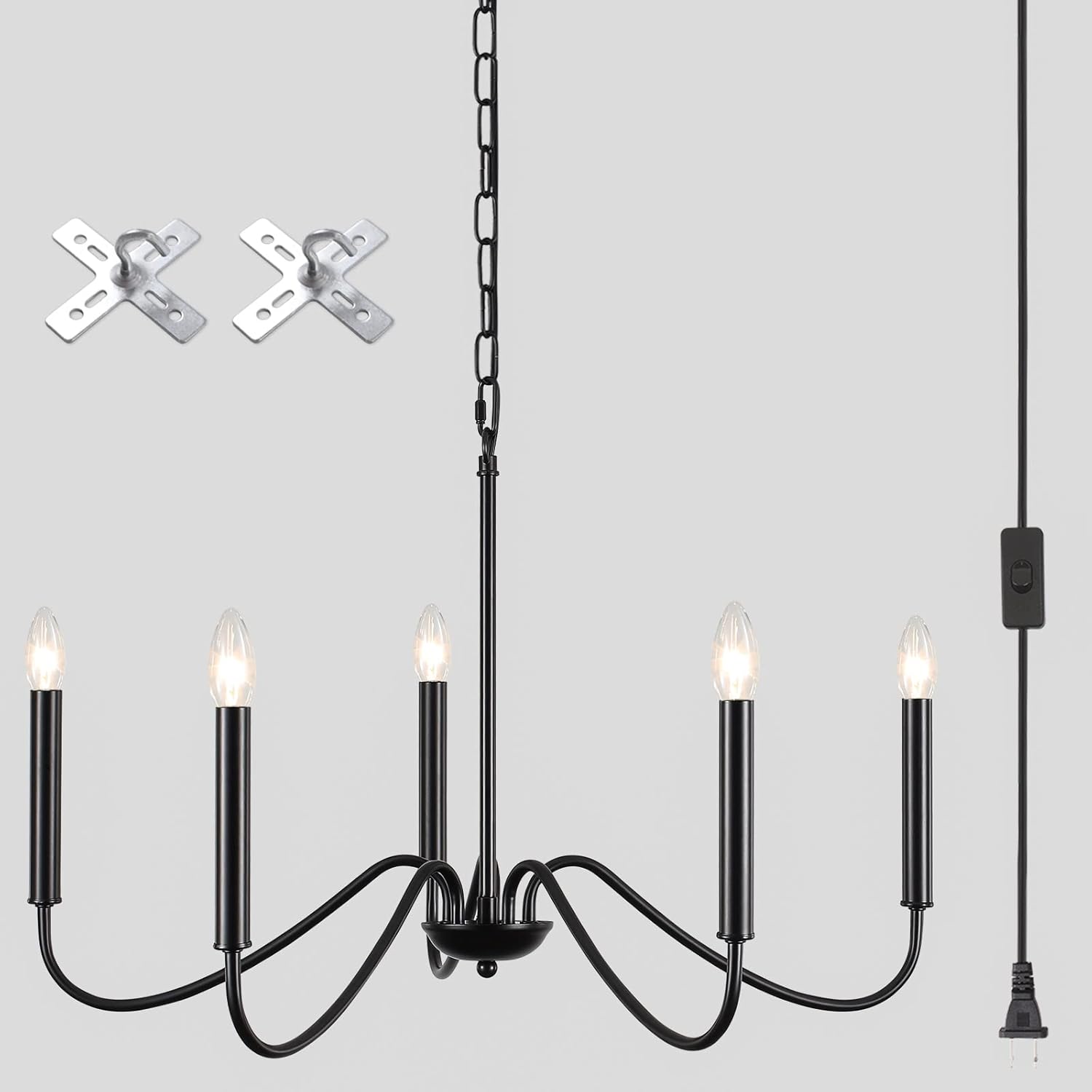 Farmhouse Black Chandelier — 5 Lights-Black-Plug In