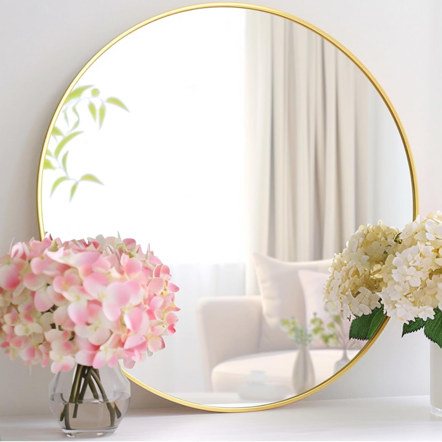 Round Black Mirror — 30" — Gold