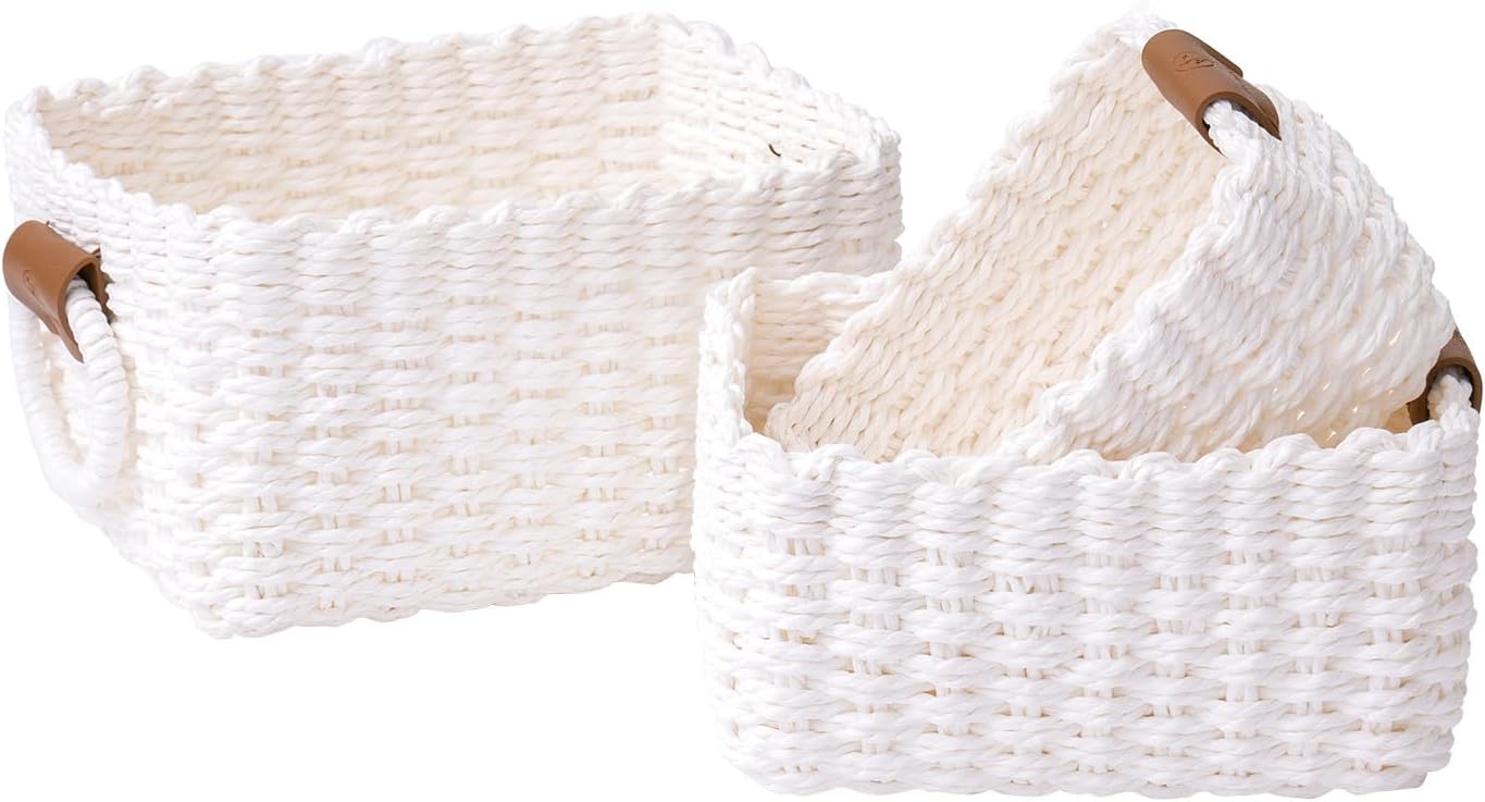 Boho Black Storage Basket — Set of 3 — White