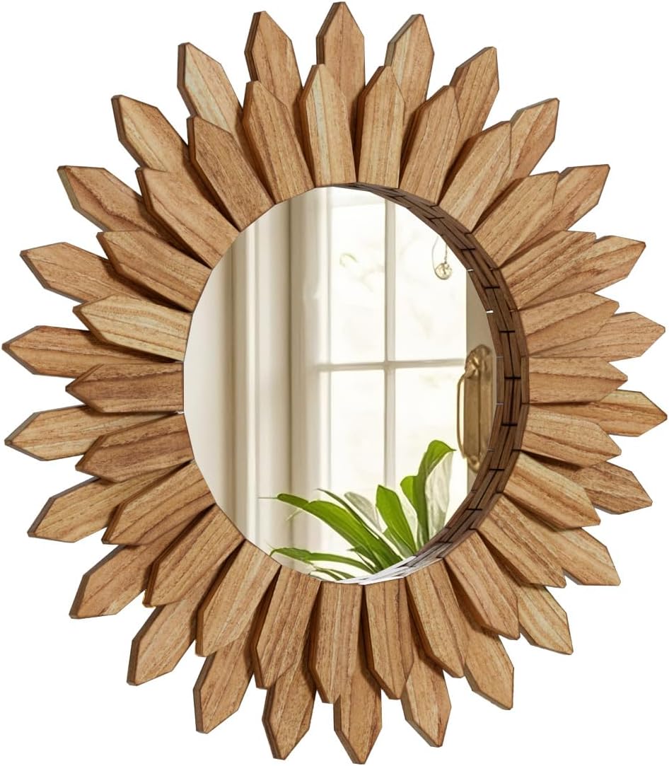 Round Boho Black Mirror — 24" — Brown