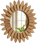 Round Boho Black Mirror — 24" — Brown