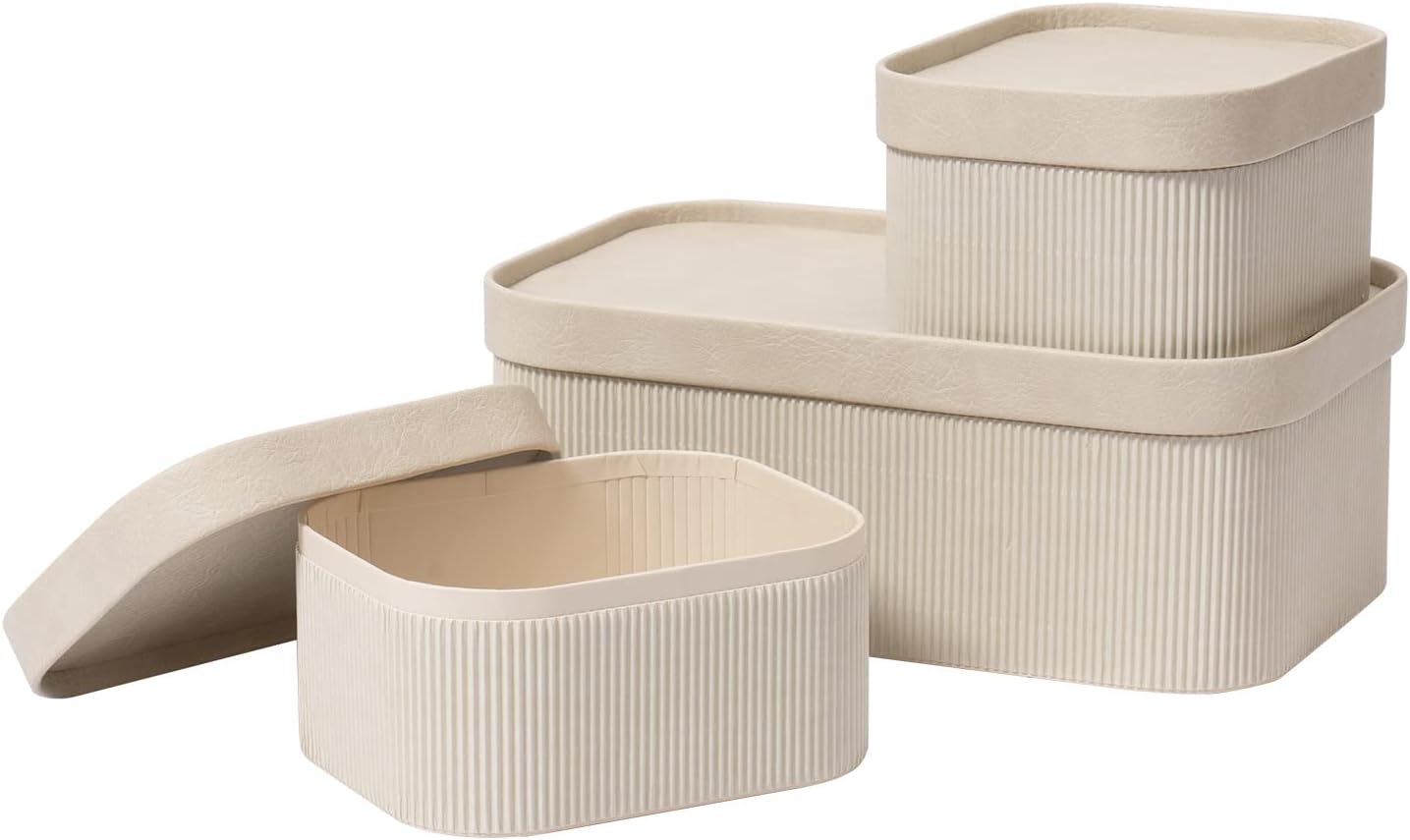 Beige Storage Basket — Set of 3 — Gray