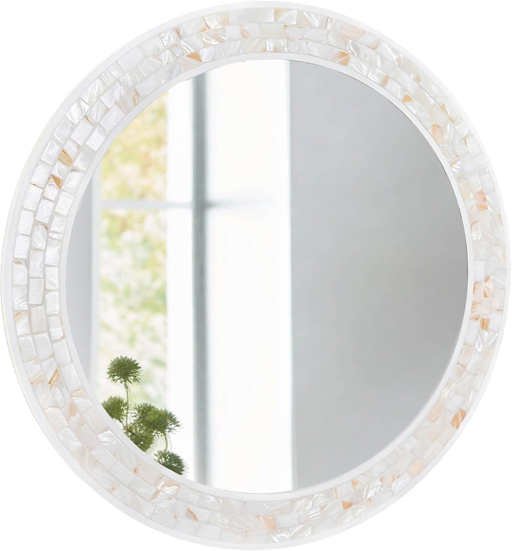 Framed White Round Mirror — 24" — White