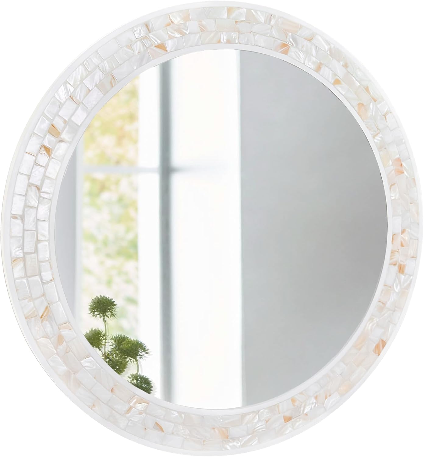 Framed White Round Mirror — 24" — White