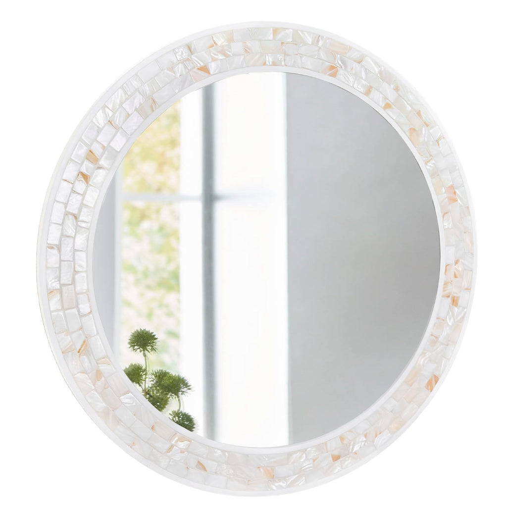 Framed White Round Mirror — 24"