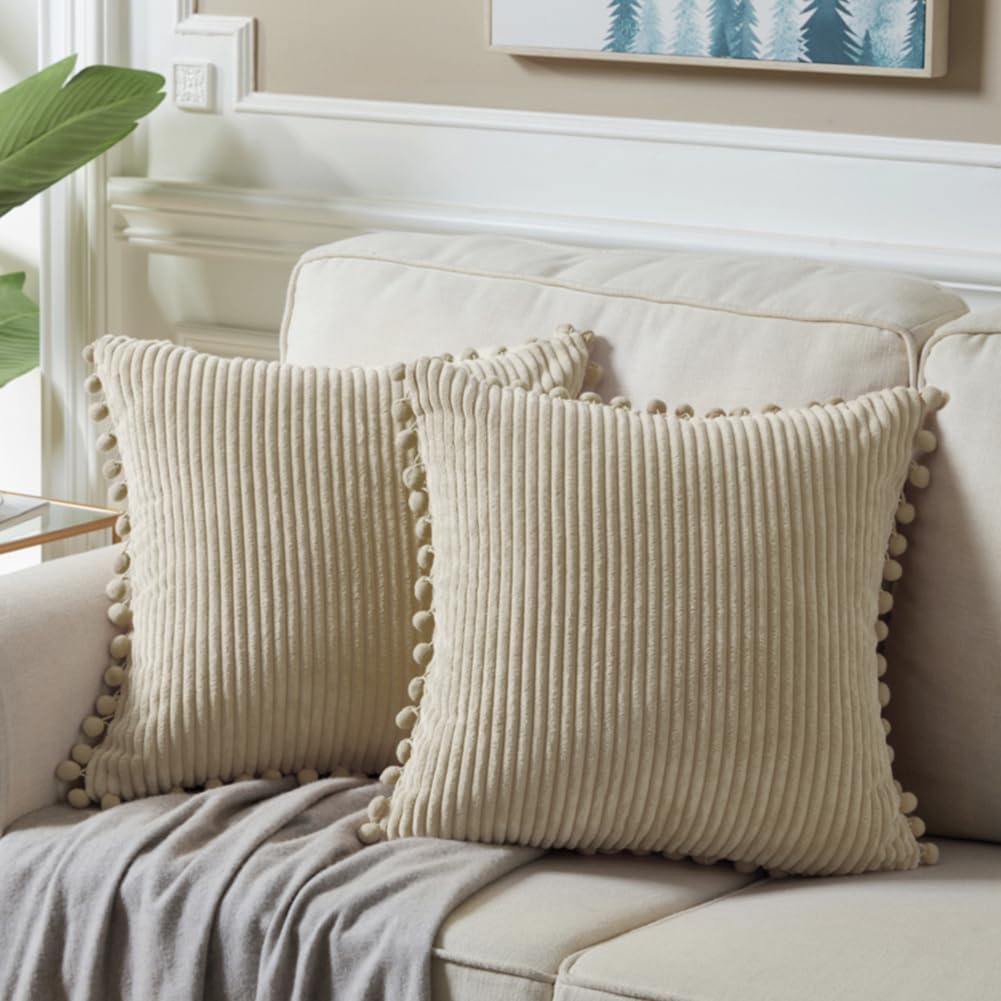 Boho Beige Throw Pillow Cover — 20" — 22" x 22" (Pack of 2)