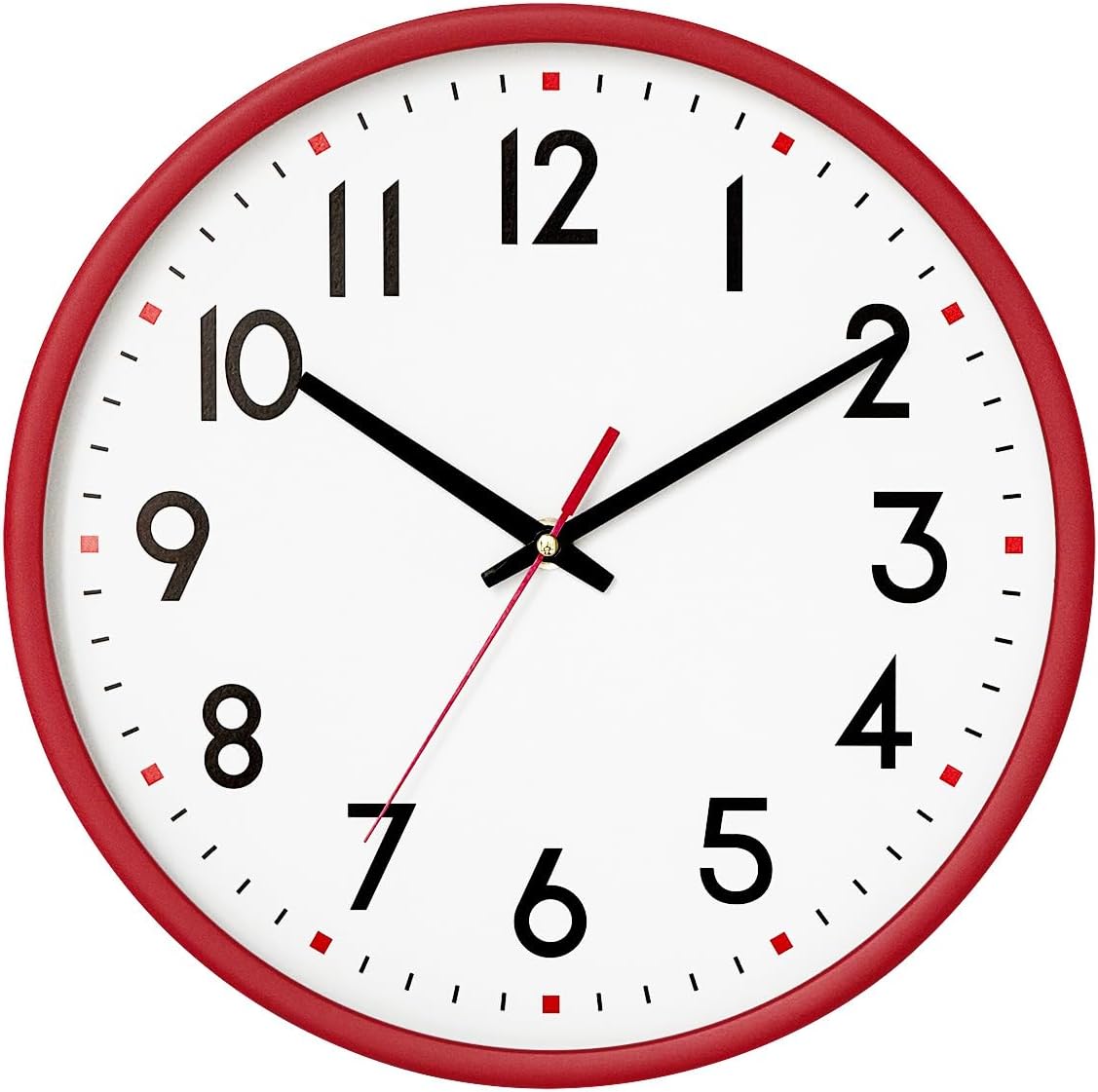 Battery Operated Modern Black Wall Clock — 8" — Red