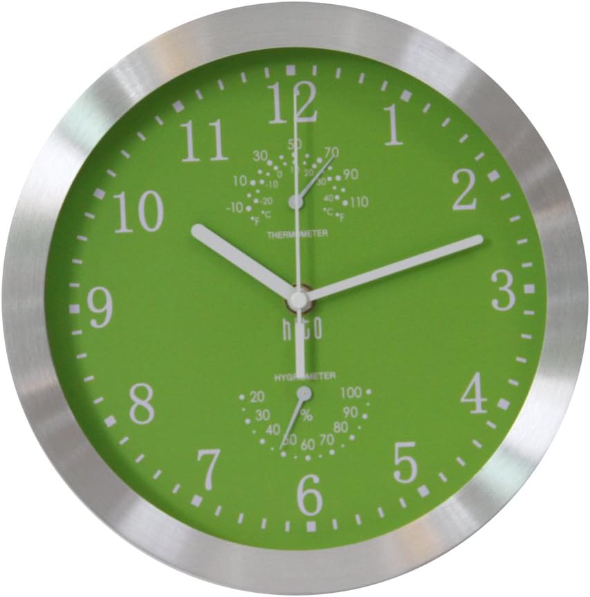 Battery Operated Black Wall Clock — 14" — Green
