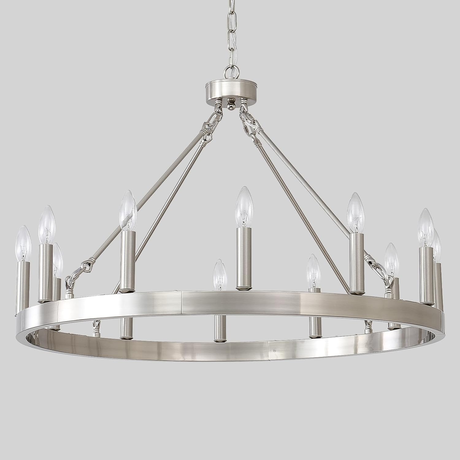 Round Farmhouse Black Chandelier — 12-Light — Silver