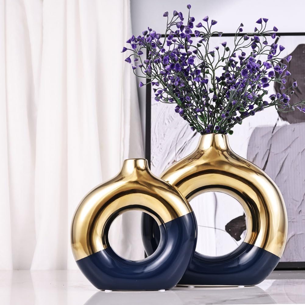 Round Boho Ceramic Flower Vase — Set of 2 - View 4