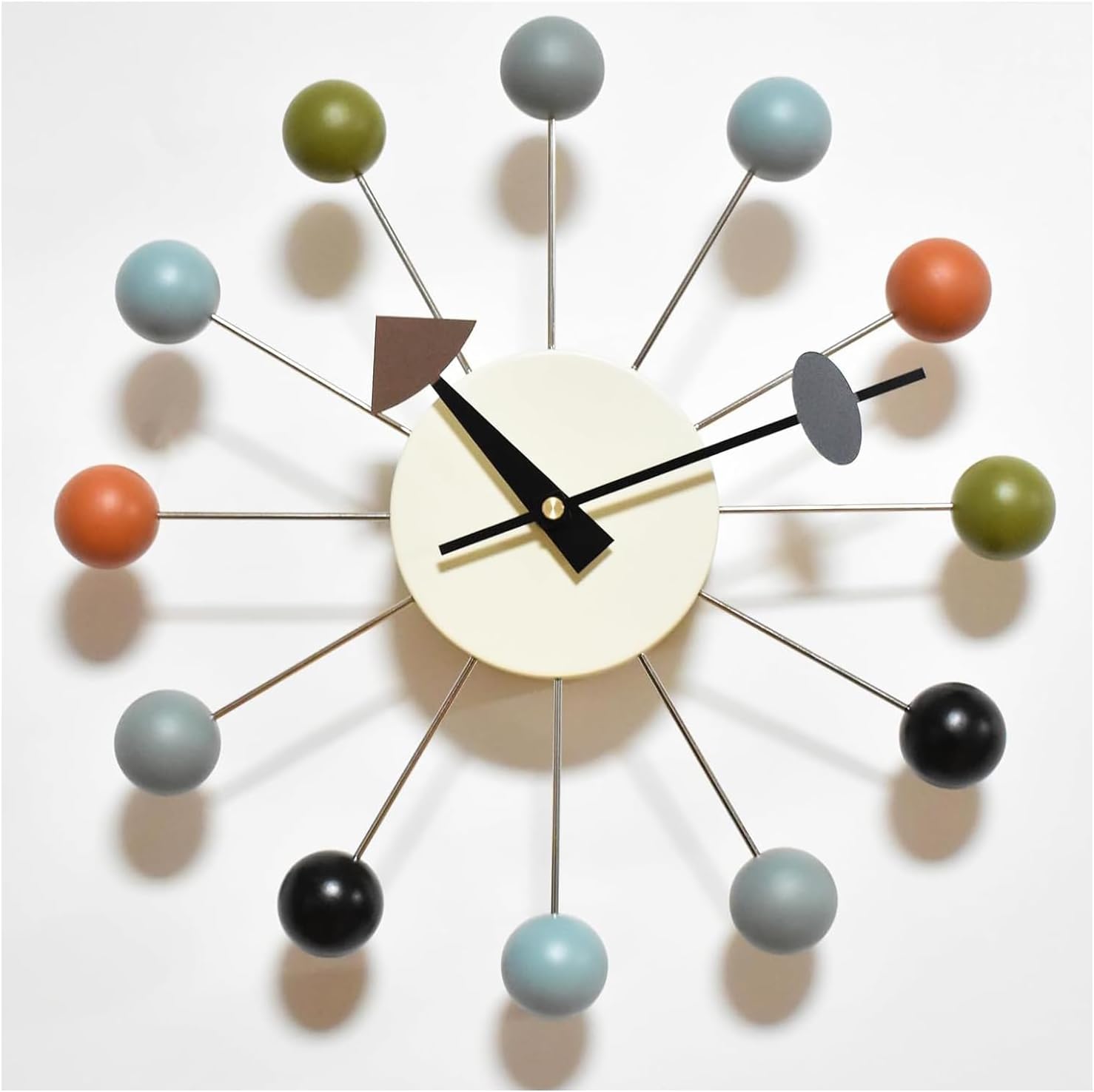 Battery Operated Mid-Century Wood Wall Clock — 13" — 13 Inch Pop Color Ball