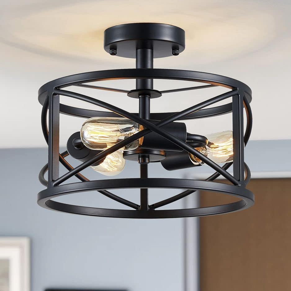 Vintage Farmhouse Black Chandelier — 3-Light — Black