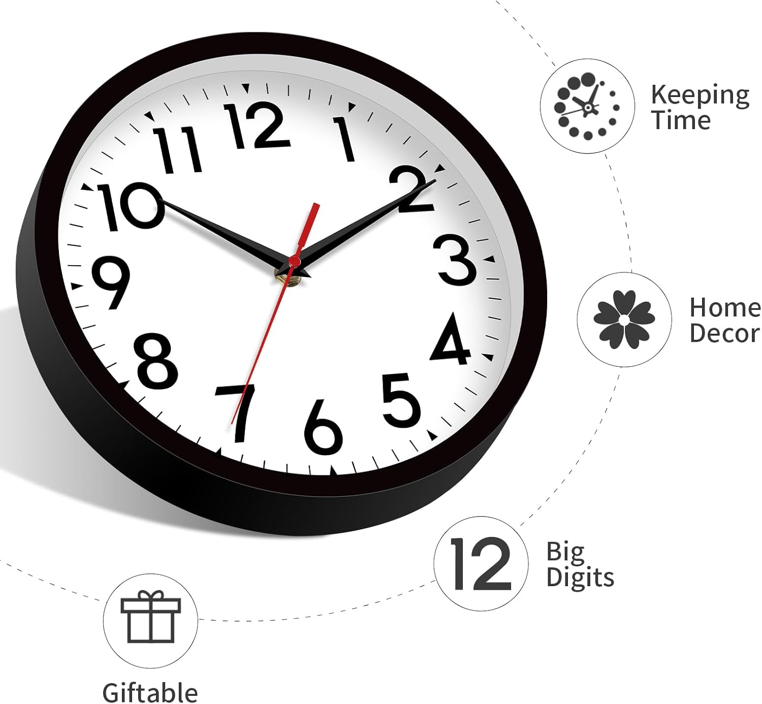 Battery Operated Black Wall Clock — 14" - View 8
