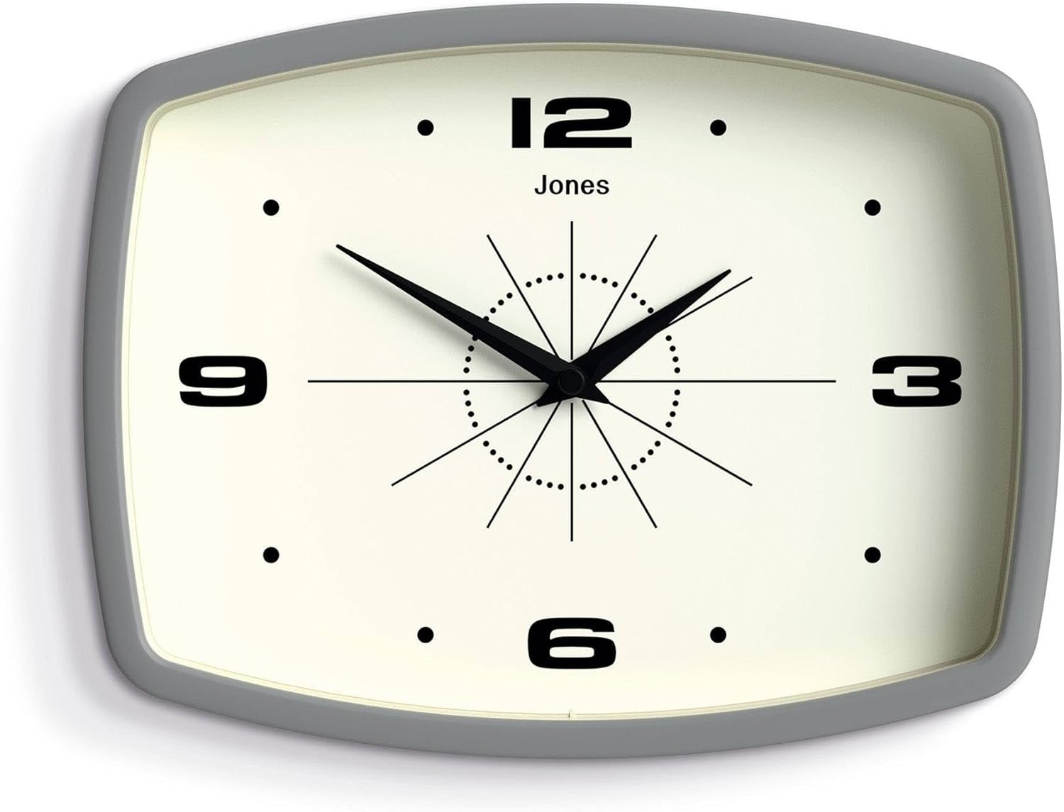 Rectangular Mid-Century Black Wall Clock — 10" — Pepper Grey