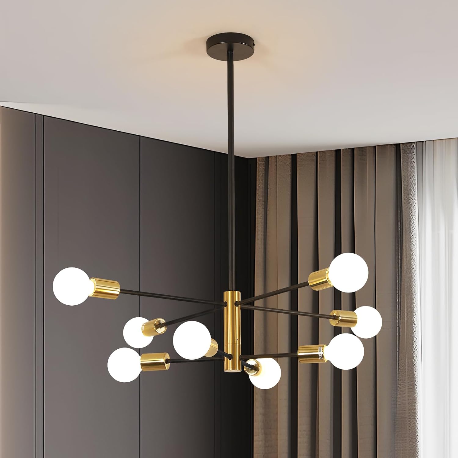 Luxe Black Chandelier — 6-Light — Black and gold