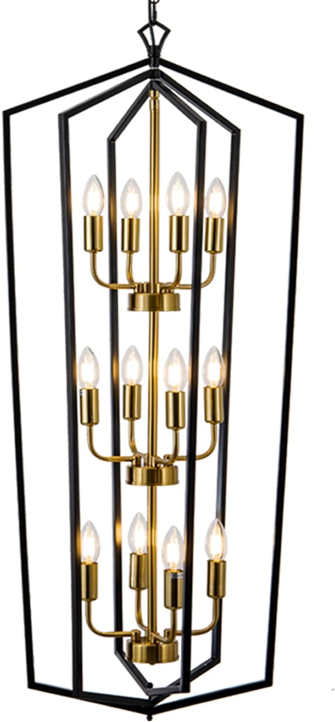 Farmhouse Black Chandelier — 4-Light — Black+Brushed Brass