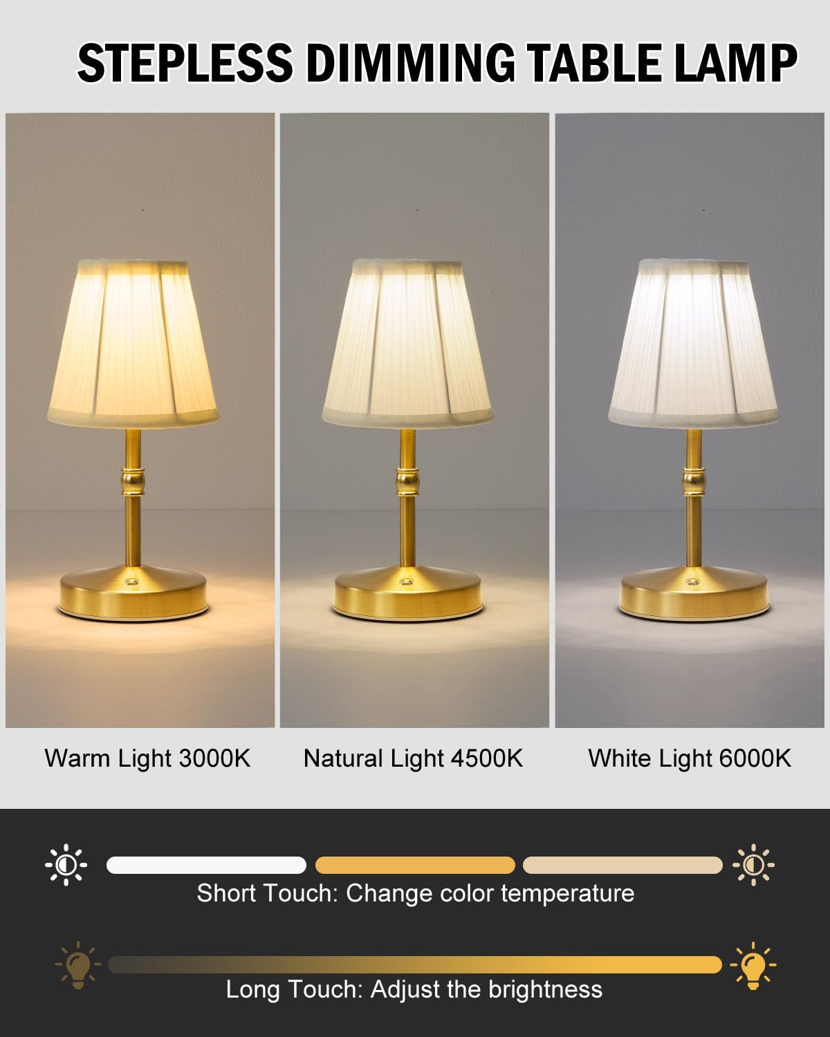 Cordless Luxe Black Table Lamp — 8" - View 4