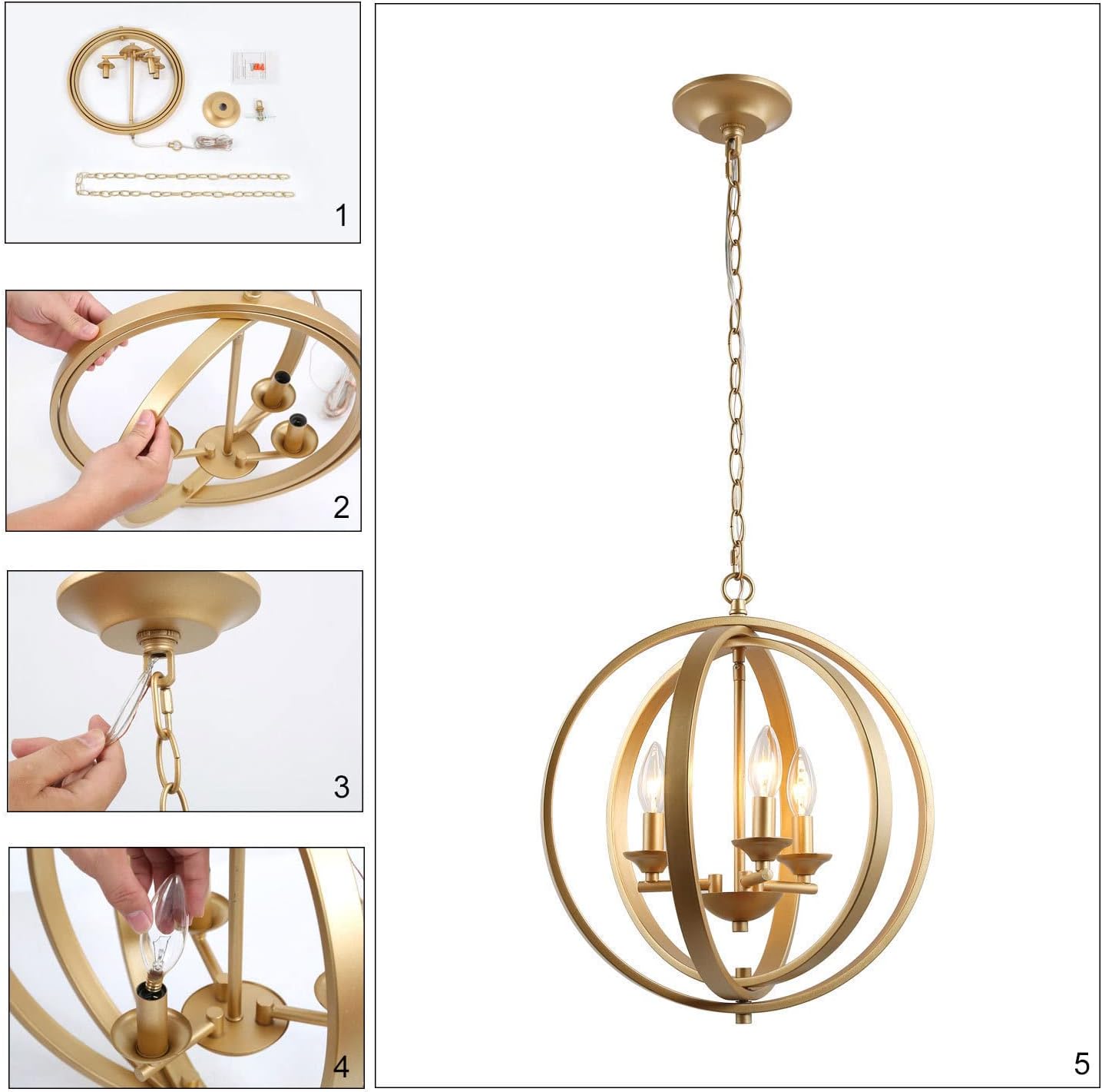 Luxe Gold Chandelier — 3-Light - View 8