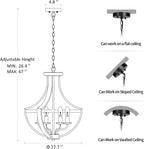 Adjustable Farmhouse Wood Chandelier — 5-Light - View 7